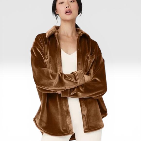 ALO Yoga Tops - ALO YOGA Women’s Ribbed Velour Mountainside Shacket Jacket Shirt L Cinnamon